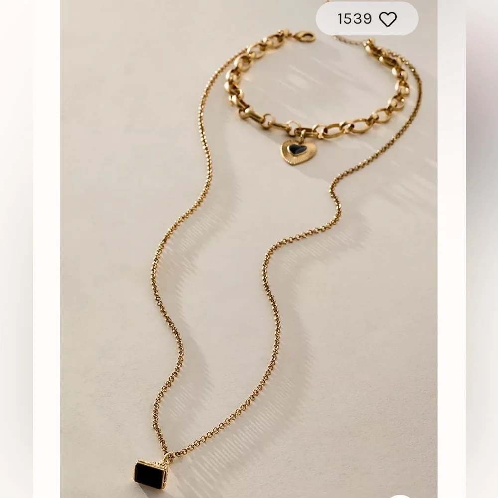 Free People Zehnder Layer Necklace Gold Black Heart Pendant Boho NWT